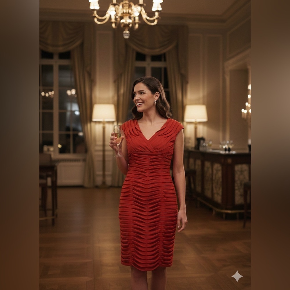 Adrianna Papell. Women's layered V-neck dress in size 6 Red - Picture 2 of 8